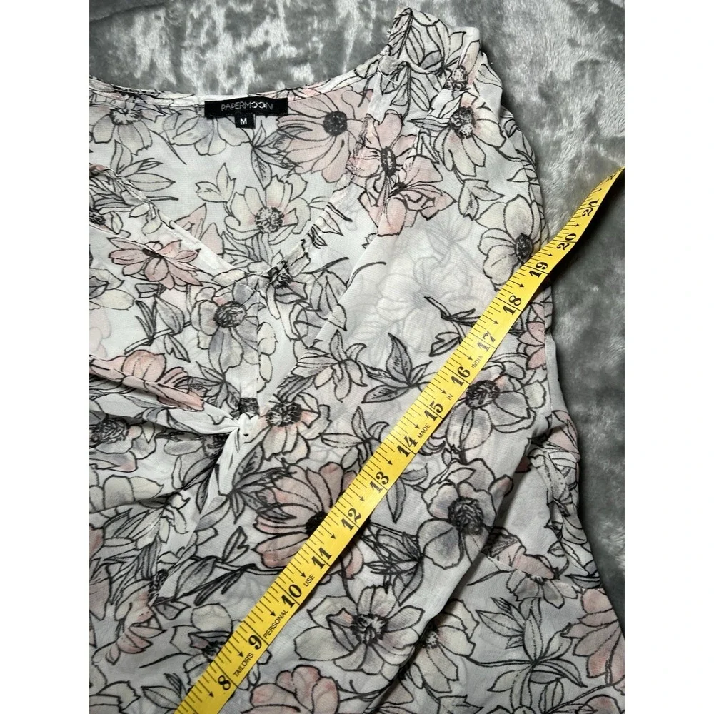 Papermoon Shirt Women Size‎ Medium Floral Off-Shoulder Top Sheer Tye Up Y2K